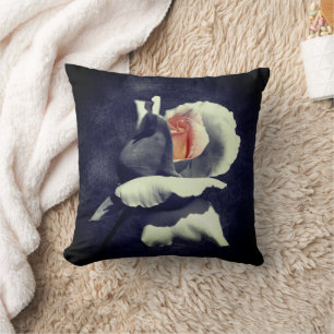 Peach Rosebud Black And White Partial Color Throw Pillow