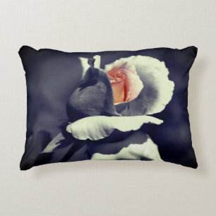 Peach Rosebud Black And White Partial Colour   Accent Pillow