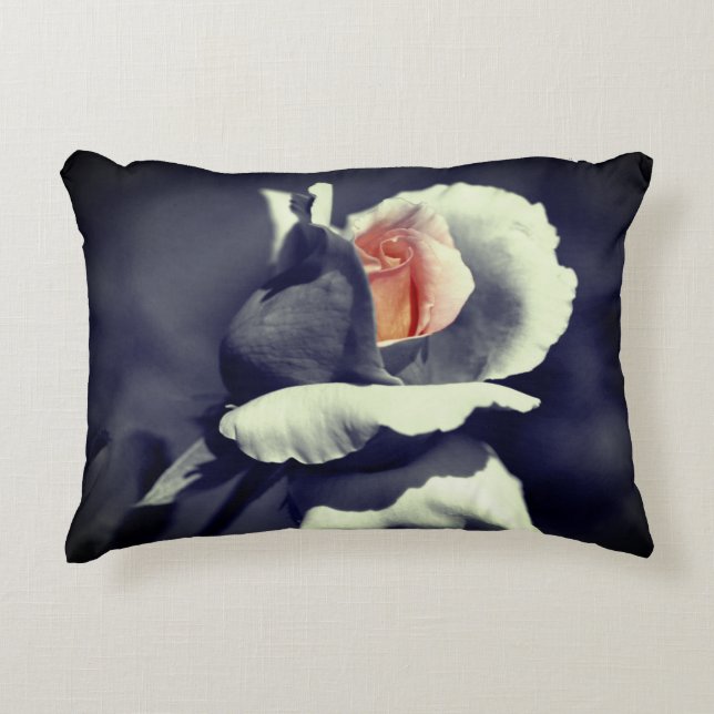 Peach Rosebud Black And White Partial Colour   Accent Pillow (Front)