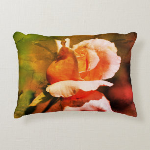 Peach Rosebud Flower Close Up Abstract  Accent Pillow