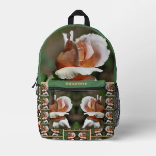 Peach Rosebud Flower Mirror Personalized Printed Backpack