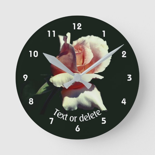 Peach Rosebud Flower Personalized Round Clock (Front)
