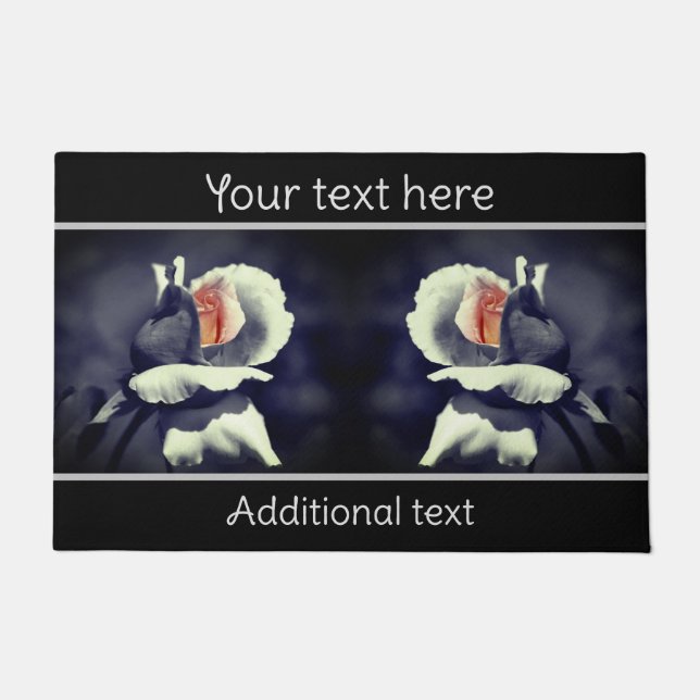 Peach Rosebud Partial Colour Flower Personalized Doormat (Front)