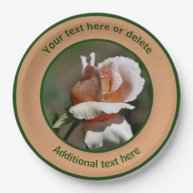 Peach Rosebud Personalized Party   Paper Plate (Front)