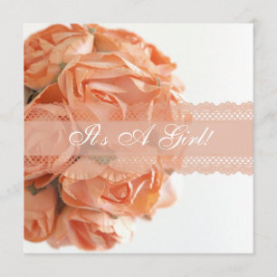 Peach Roses and Lace Baby Shower Invitation