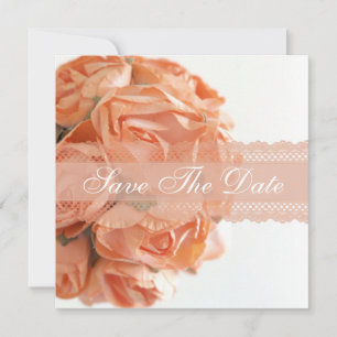 Peach Roses and Lace Save The Date Announcement