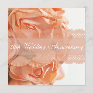 Peach Roses and Lace Wedding Anniversary Party Invitation