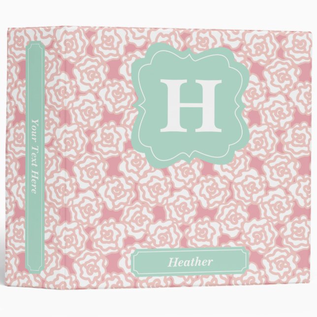 Peach Roses and Mint Monogram Binder (Front/Spine)
