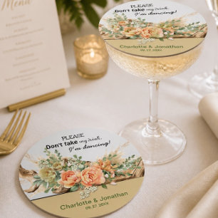 Peach Roses & Driftwood Paper Wedding Coaster