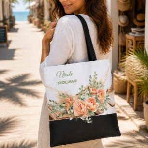 Peach Roses & Driftwood Wedding Tote Bag