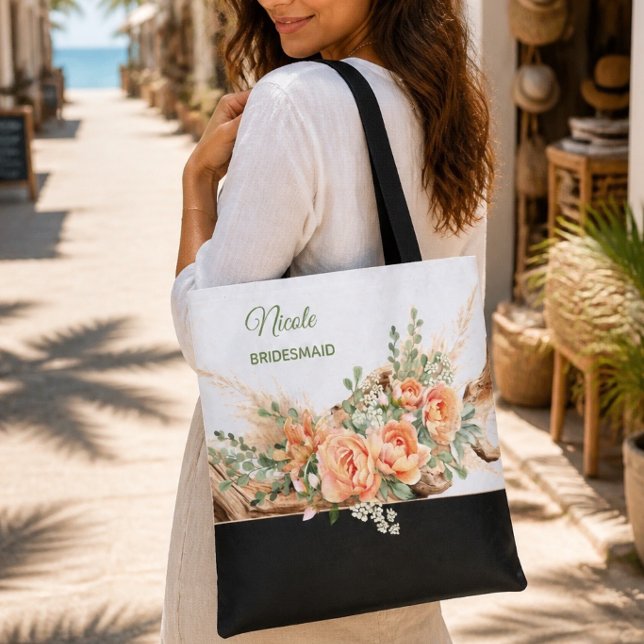 Peach Roses & Driftwood Wedding Tote Bag (Creator Uploaded)