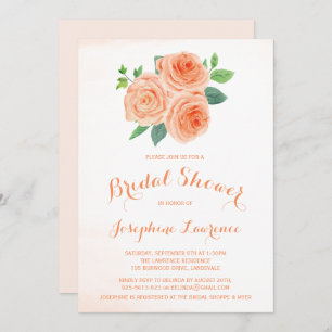 Peach Roses Floral Bridal Shower Invitations