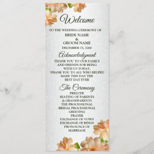 Peach Roses Floral Silver Glitter Elegant Wedding  Program