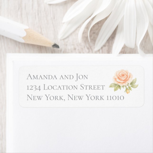 Peach Roses Garden Wedding Return Address Labels (En situation)