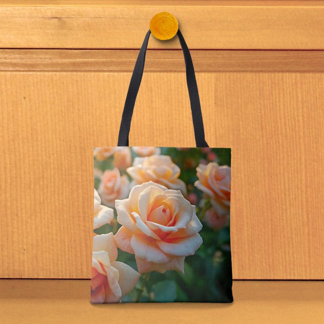 Peach Roses Image No. 2 Tote Bag (Tote bag with peach roses)