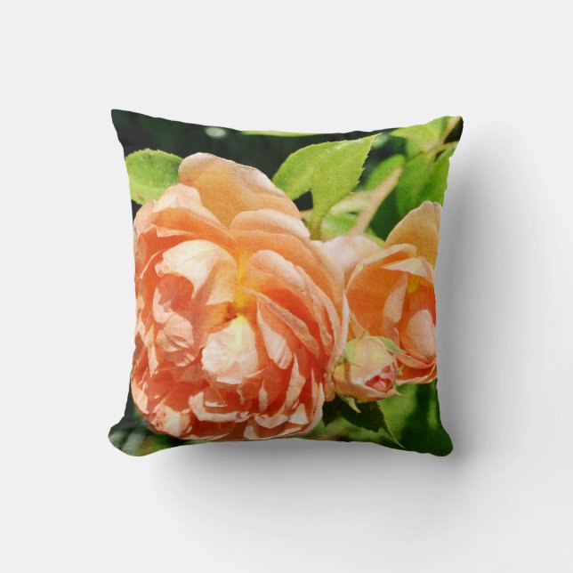 Peach Roses in the Garden Throw Pillow (Front)
