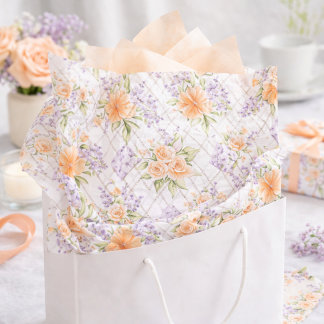 Peach Roses Lavender Cottagecore Floral Pattern Tissue Paper