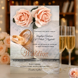 Peach Roses Love Story Faire-part de mariage livre