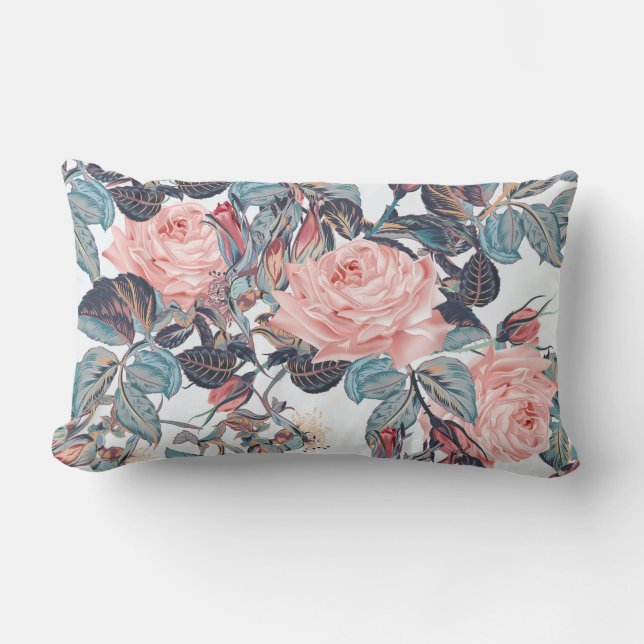 Peach Roses Lumbar Pillow (Front)