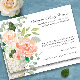 Peach Roses Memorial Funeral Thank You Card