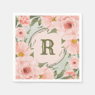 Peach Roses on Sage Green Personalized Napkin