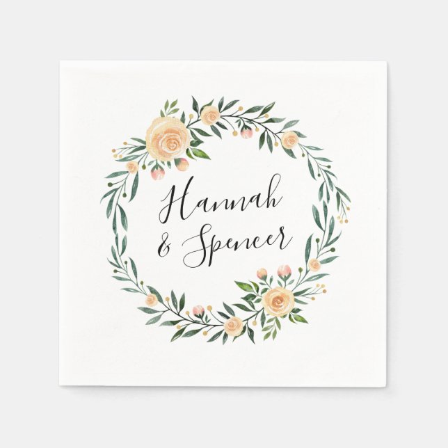 Peach Roses | Personalized Wedding Napkin (Front)