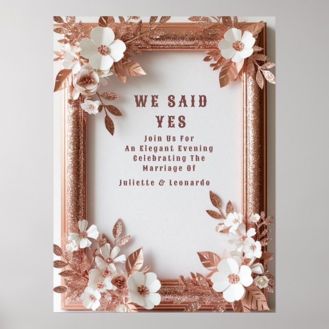 💍 Peach Roses Rose Gold Spring Wedding Decor 🌸 (Front)