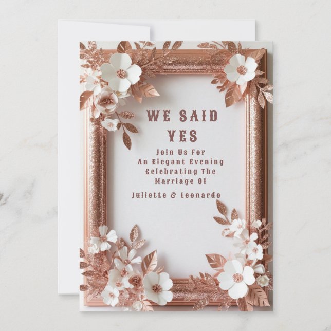 💍 Peach Roses Rose Gold Spring Wedding Decor 🌸 Invitation (Front)