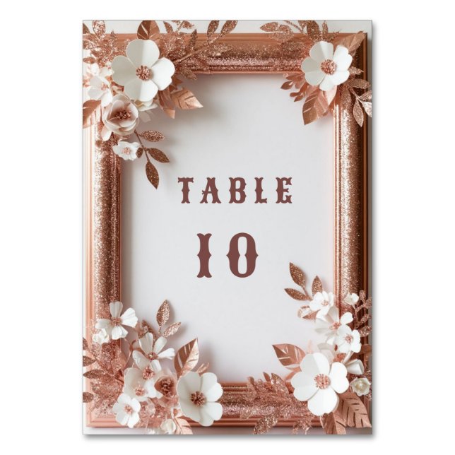💍 Peach Roses Rose Gold Spring Wedding Decor 🌸 Table Number (Front)