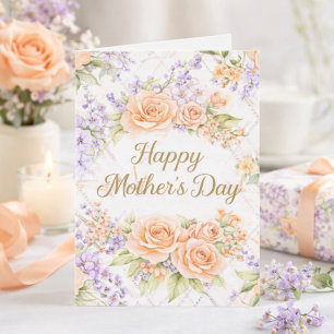 Peach Roses Watercolor Floral Happy Mother's Day Card