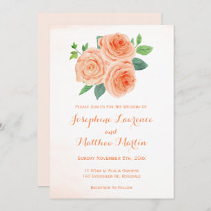 Peach Roses Watercolor Wedding Invitations