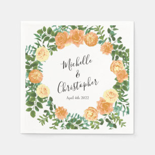 Peach Roses Wedding Floral Spring Napkin