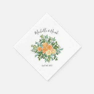 Peach Roses Wedding Floral Spring Napkin