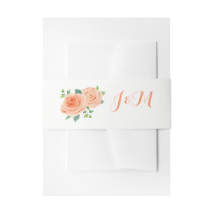 Peach Roses Wedding Invitation Belly Bands Band