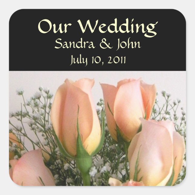 Peach Roses Wedding Stickers (Front)