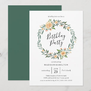 Peach Roses Wreath   Invitation de fête d'annivers
