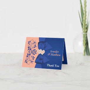 Peach, Royal Blue Floral Wedding Thank You Note