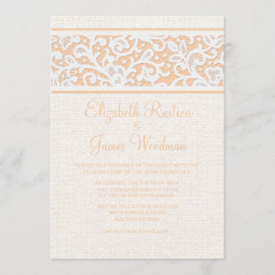 Peach Rustic Burlap & Linen Wedding Invitations