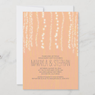 Peach Rustic String of Lights Engagement Party Invitation