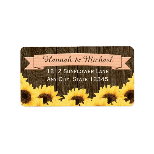 PEACH RUSTIC SUNFLOWER RETURN ADDRESS LABEL (Front)
