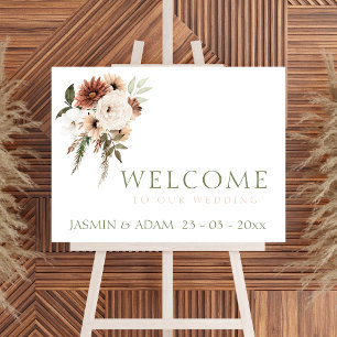 Peach Rustic Terracotta Green Floral Affiche de bi