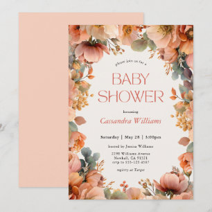 Peach Sage Floral Baby Shower Invitation