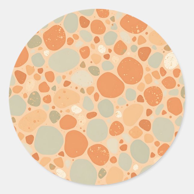 Peach Sage Green Pebble Pattern Abstract Organic  Classic Round Sticker (Front)
