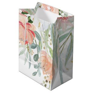 Peach Sage Green Watercolor Flowers MEDIUM Bags