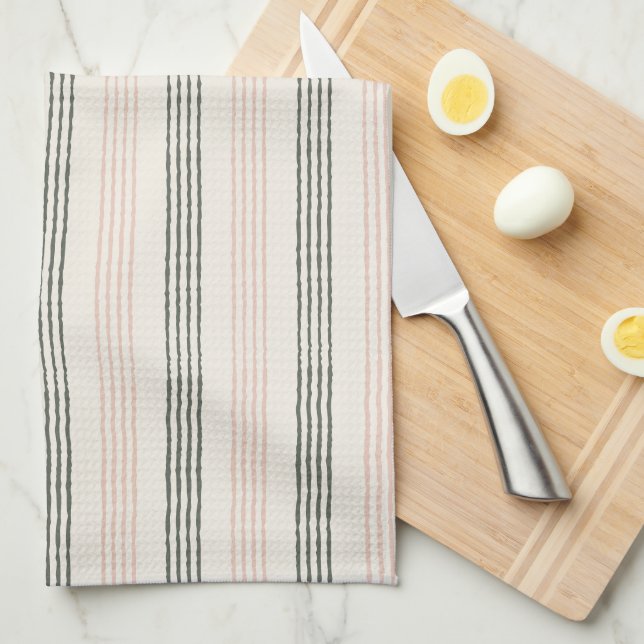 Peach Sage Modern Minimalist Stripe Boho  Kitchen Towel (Quarter Fold)