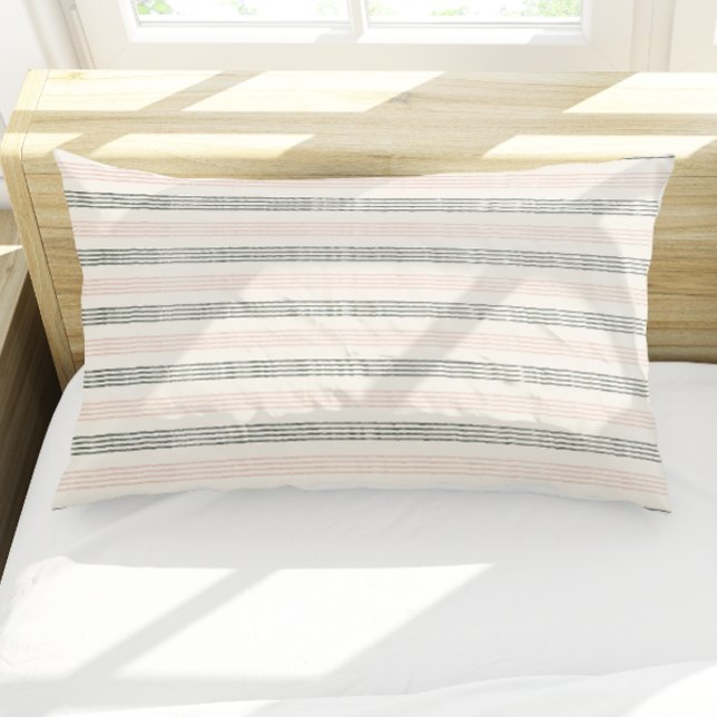 Peach Sage Modern Minimalist Stripe Boho  Pillowcase (Peach Sage Modern Minimalist Stripe Boho Pillow Case)