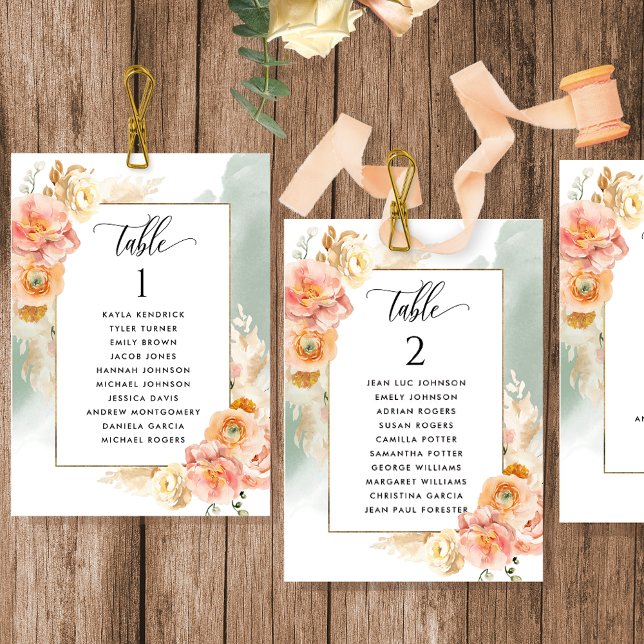 Peach, Sage Seating Plan Cards with Guest Names (Creator Uploaded)