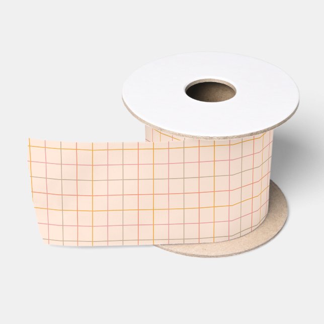 Peach Sage Yellow Plaid Grid Pattern Satin Ribbon (Spool)