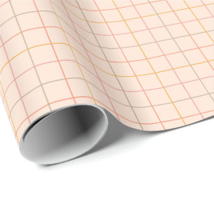 Peach Sage Yellow Plaid Grid Pattern Wrapping Paper