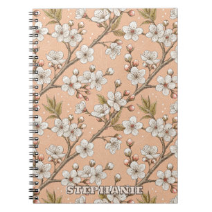 Peach Sakura Branches White Floral Botanical Notebook